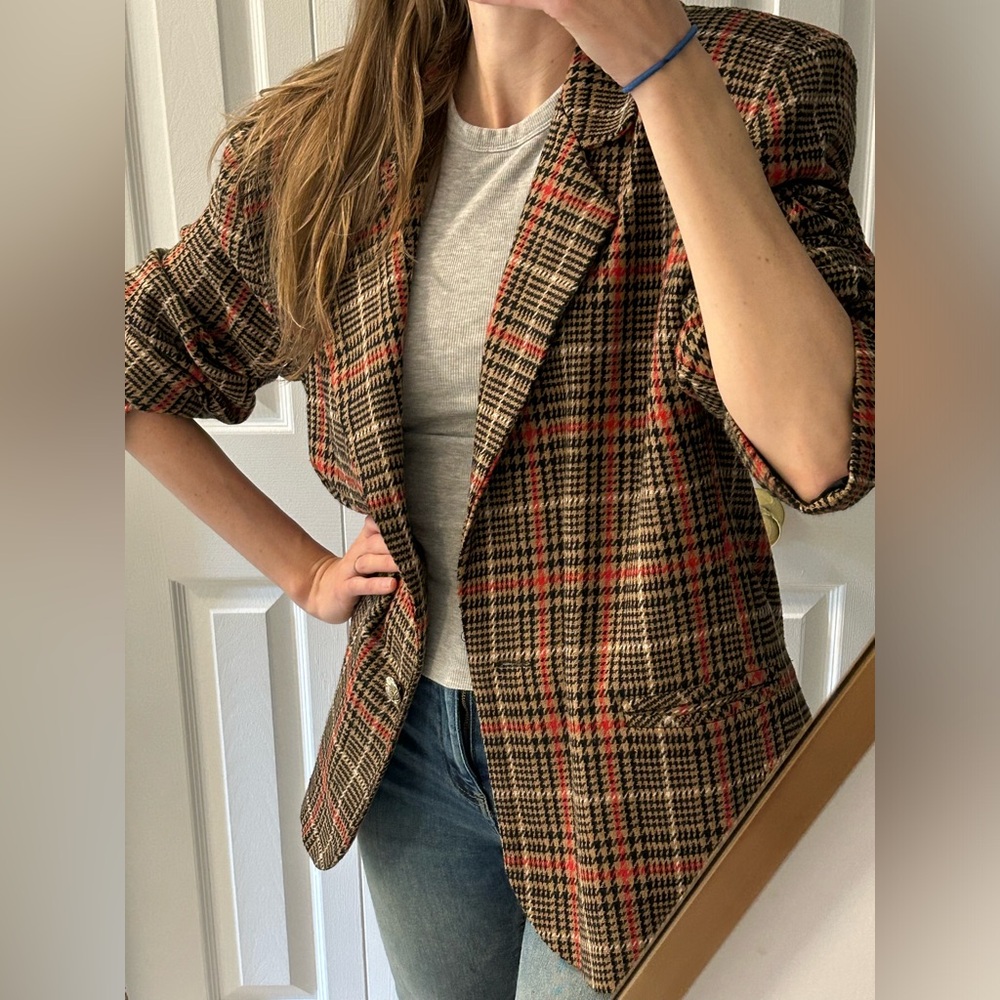 VINTAGE Tweed Houndstooth Wool Blend Blazer Size XL
